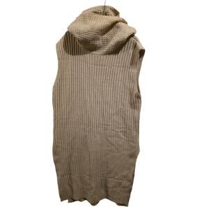 POL Lagen Look Cowl Neck Sweater Dress L Womens Tan Knit Sleeveless Midi Warm
